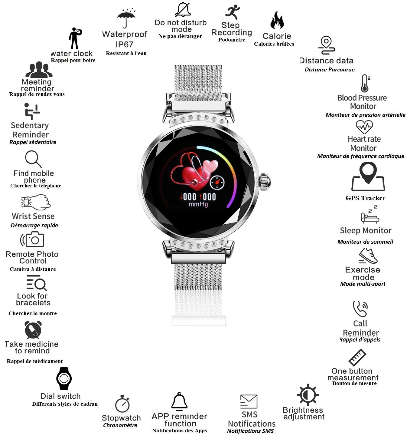 Montre Fashion  Gps Multifonction Compatible Ios&Android - Argent