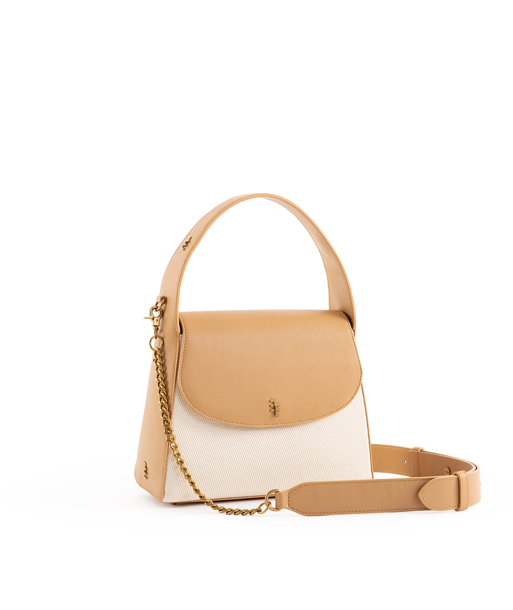 Gabrielle Square Handle Light Brown & Canvas Bag