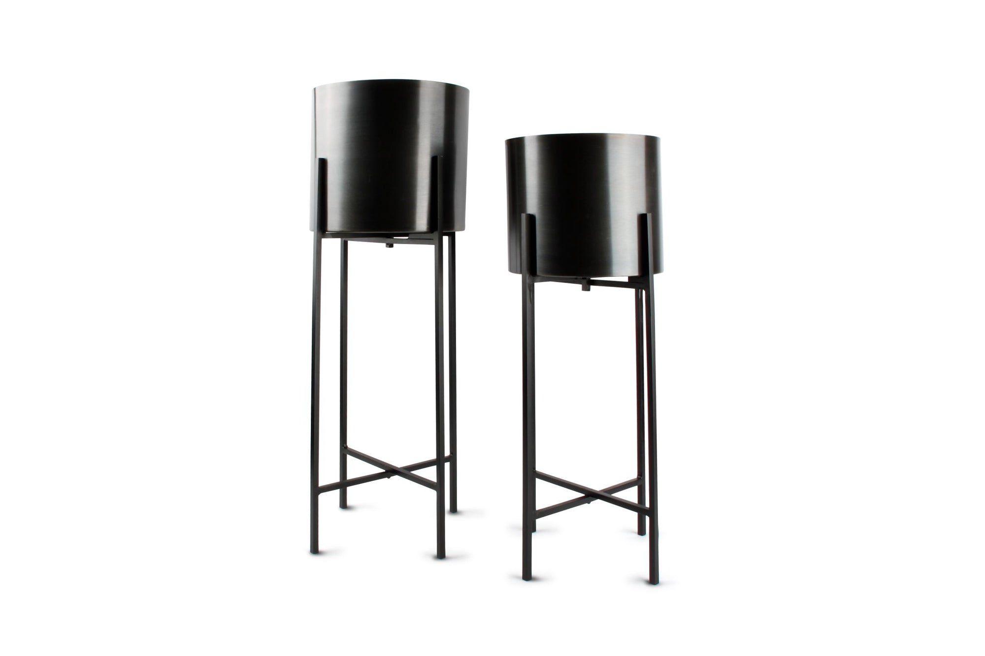 S&P - Cache-pot Sur Pied Noir Cylindre Patio - Set/2